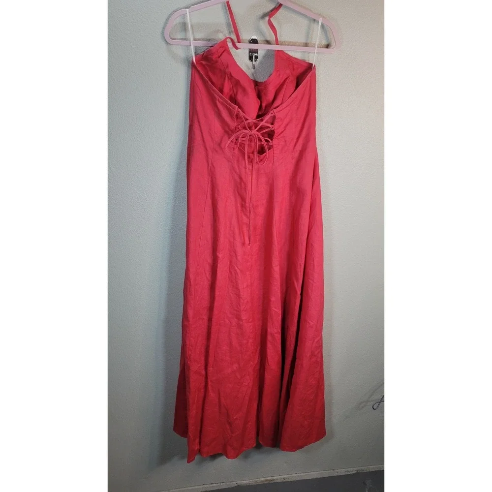 Karen Alexander Boston Proper Red Linen Halter Maxi‎ Dress Lace Back L - Picture 8 of 10